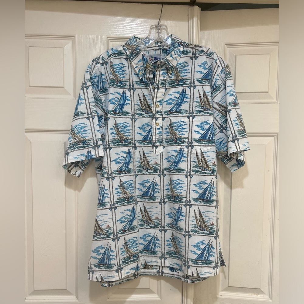 VTG Reyn Spooner Sail Boat Hawaiian Camp Pullover Shirt Men XL Resort Vacation